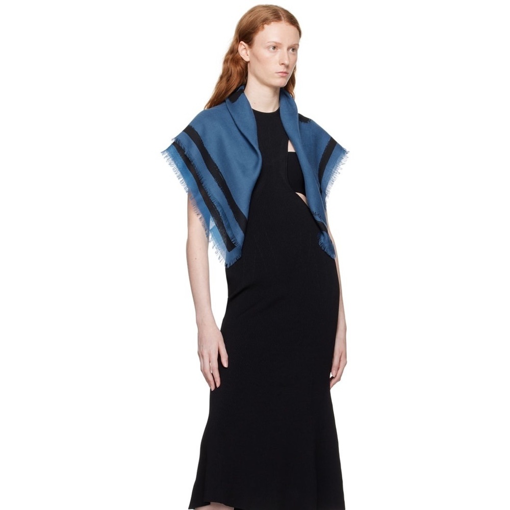 ALEXANDER MCQUEEN 100% Wool Blue Graffiti Scarf